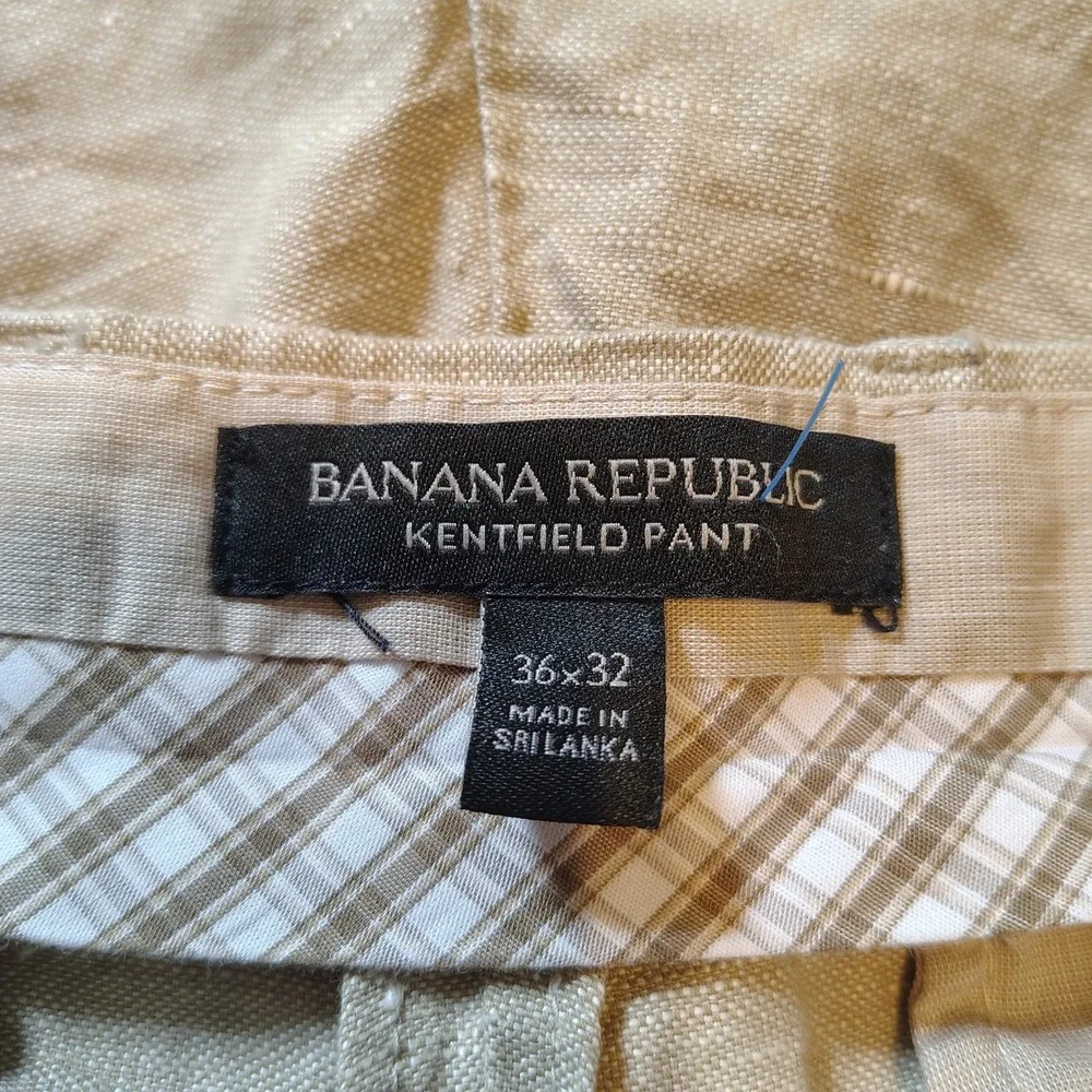 Banana Republic Kentfield Pant Mens 36x32 Beige Linen Cotton Blend Trousers